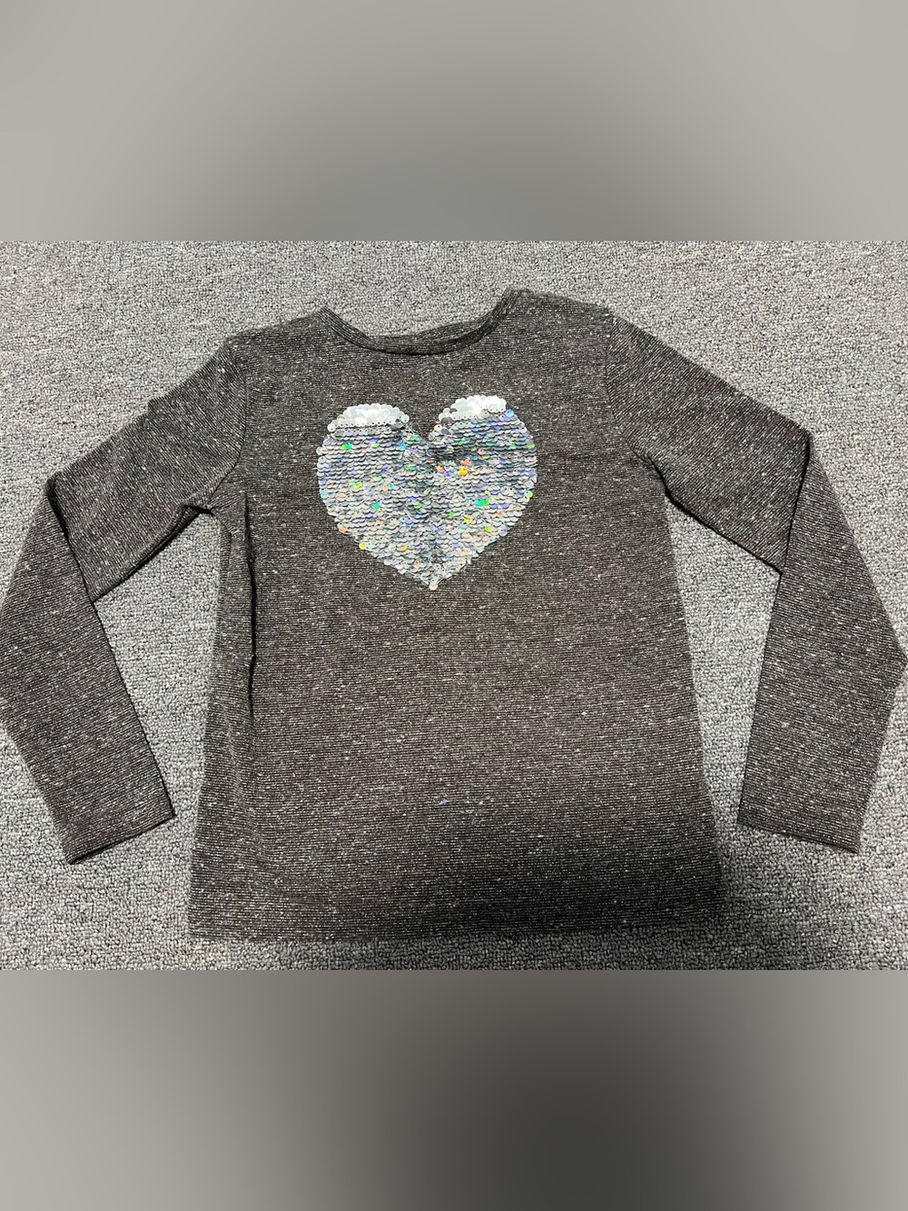 Primark Gray Long Sleeve Top with Iridescent Sequin Heart